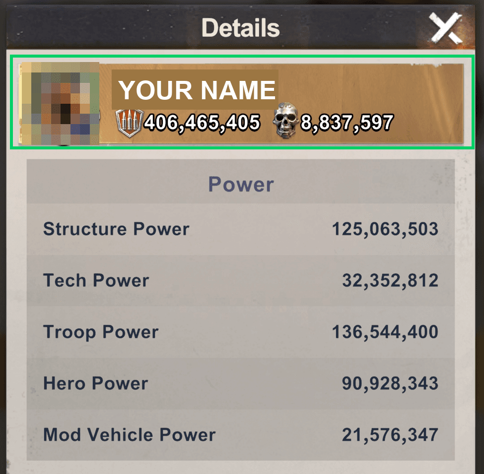 Example of the Power Details card popup